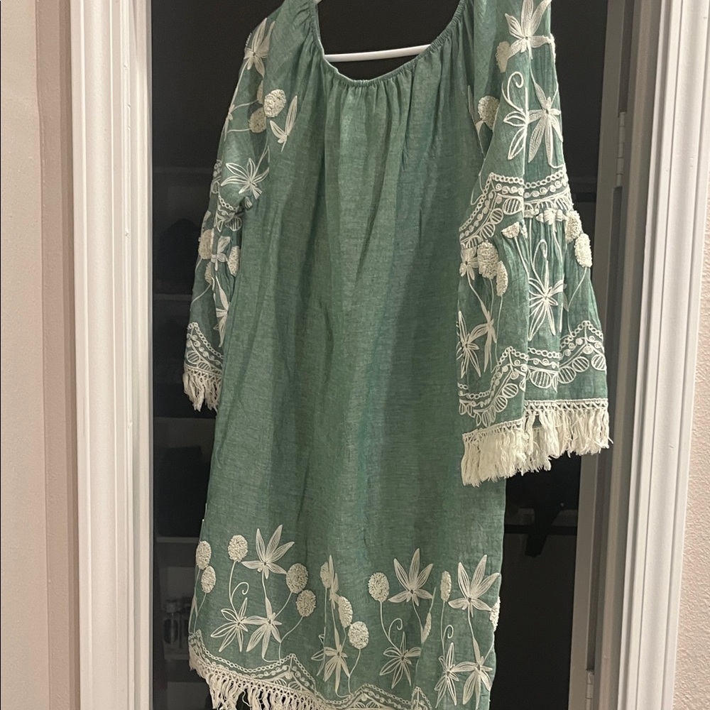 Velzera Green Midi Dress with White Floral Embroidery